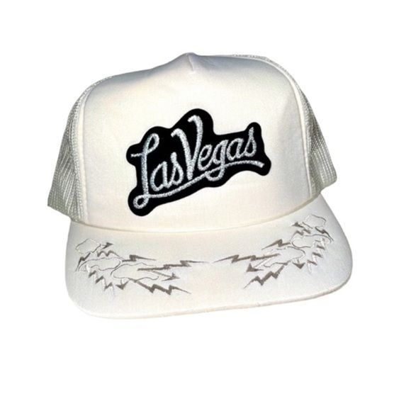 LAS VEGAS | WHITE LAS VEGAS TRUCKER HAT IN BLACK & SILVER SPARKLES, OS - Picture 1 of 5